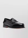 Santoni Leather Sole Penny Strap Round Toe Loafer In Black