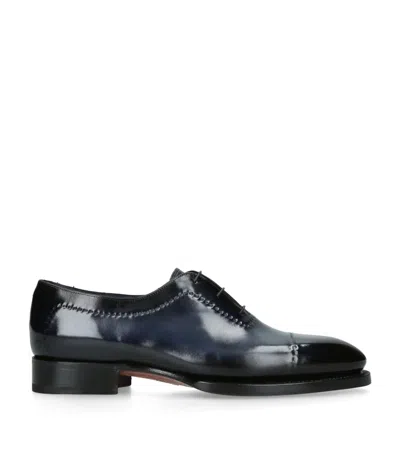 Santoni Leather Stitched Oxford Shoes In Blue