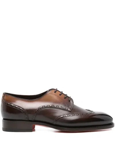 Santoni Leather Stitching-detail Shoes In Brown