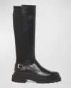 Santoni Leather Stretch Buckle Knee Boots In Black