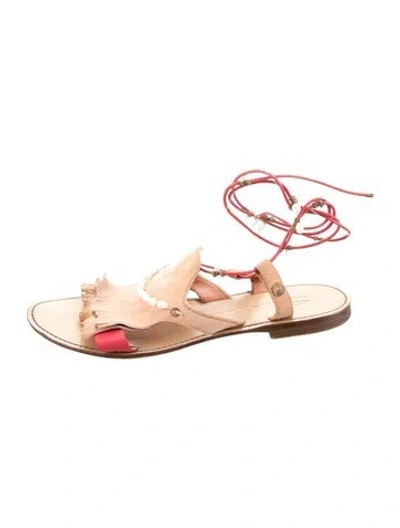 Pre-owned Santoni Leather Studded Accents Sandals In Neutrals