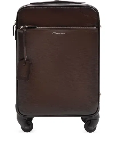 Santoni Leather Suitcase In Brown