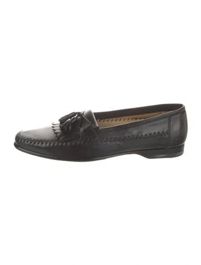 Pre-owned Santoni Leather Tassel Accents Dress Loafers In Black