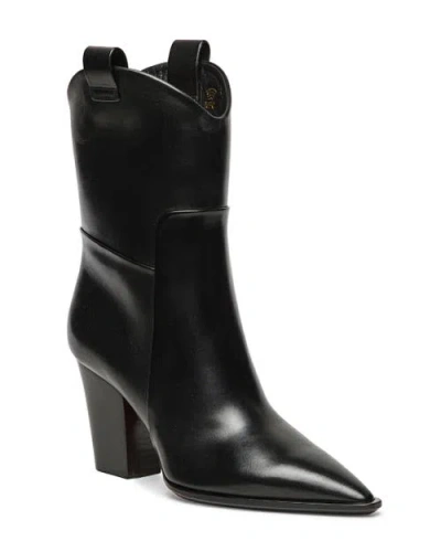 Santoni Leather Texan Ankle Boot In Black