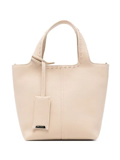 Santoni Leather Tote Bag With Handle In White