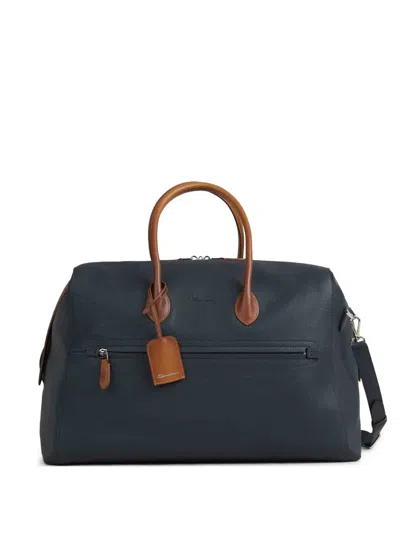 Santoni Leather Travel Bag In Blue
