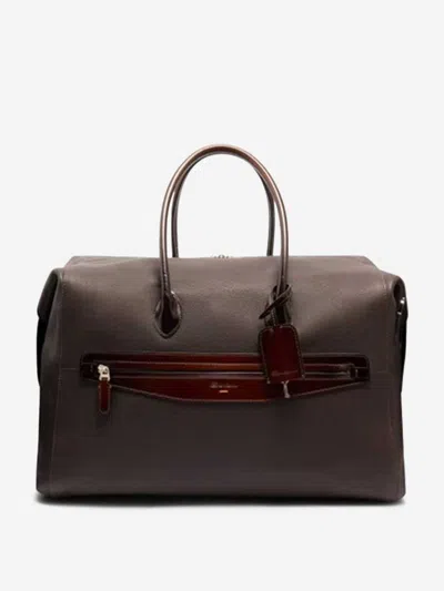 Santoni Leather Travel Bag In Brown