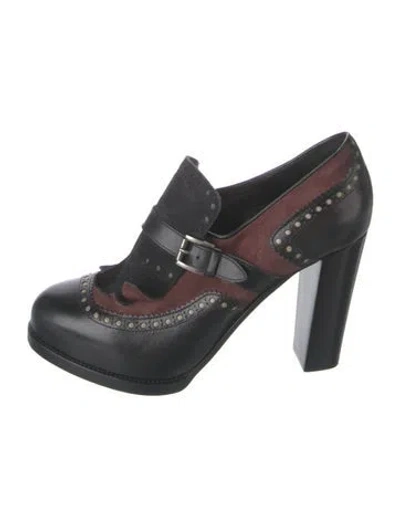 Pre-owned Santoni Leather Tweed Pattern Pumps In Black