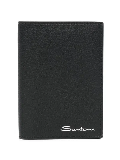 Santoni Leather Wallet In Black