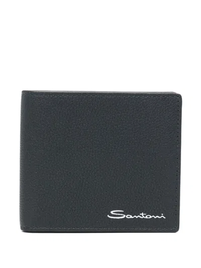Santoni Leather Wallet In Blue