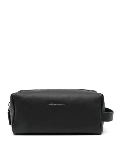 Santoni Leather Wash Bag In Black