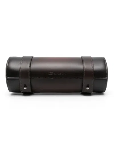 Santoni Leather Watch Box In Brown