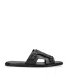 Santoni Duo Leather Slides In Black