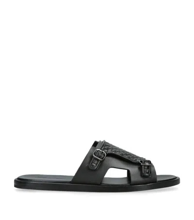 Santoni Duo Leather Slides In Black