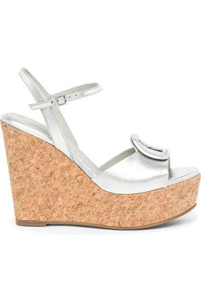 Santoni Leather Wedge In Silver