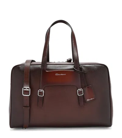 Santoni Leather Weekend Bag In Brown
