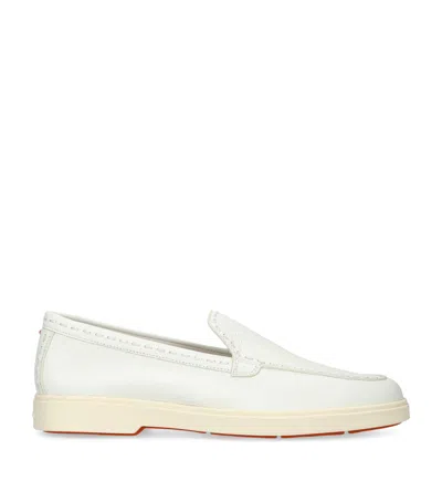 Santoni Round-toe Suede Loafers In White
