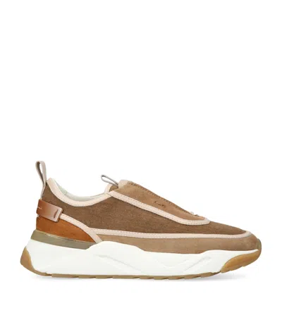 Santoni Leather Yoko Slip-on Sneakers In Brown