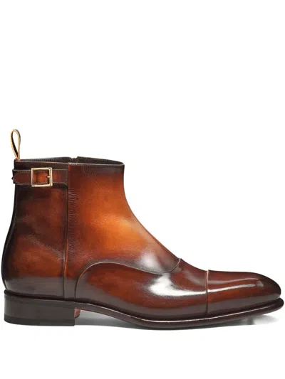 Santoni Leather Zip-up Boots In Brown