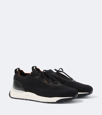Santoni Low-top Sneakers In Stretch Tech Fabric And Leather With Rubber Sole In Multi