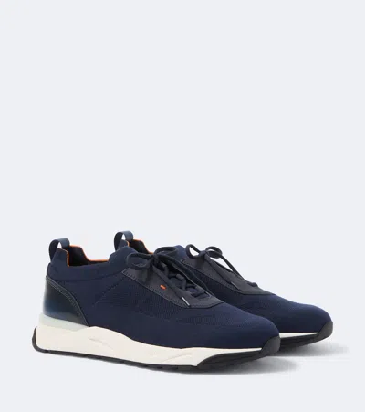 Santoni Flin Sneakers With Contrast Sole And Pull Tab In Blue