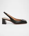 Santoni Lemon Buckle Slingback Leather Pumps In Black