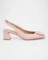 Santoni Lemon Leather Buckle Slingback Pumps In Pink