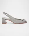 Santoni Lemon Patent Buckle Slingback Pumps In Grey