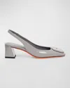 Santoni Lemon Patent Buckle Slingback Pumps In Grey