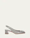 Santoni Lemon Patent Buckle Slingback Pumps In Grey