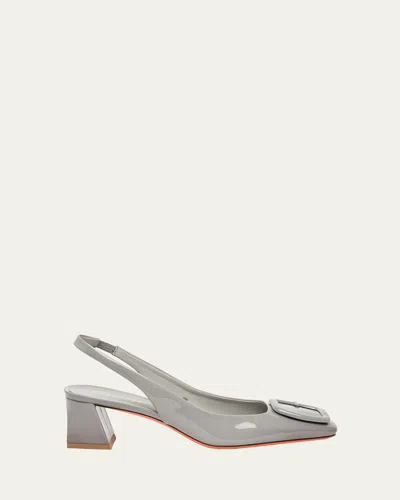 Santoni Lemon Patent Buckle Slingback Pumps In Grey