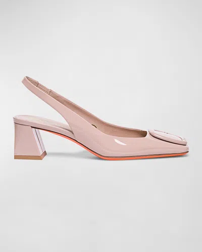 Santoni Lemon Patent Buckle Slingback Pumps In Pink