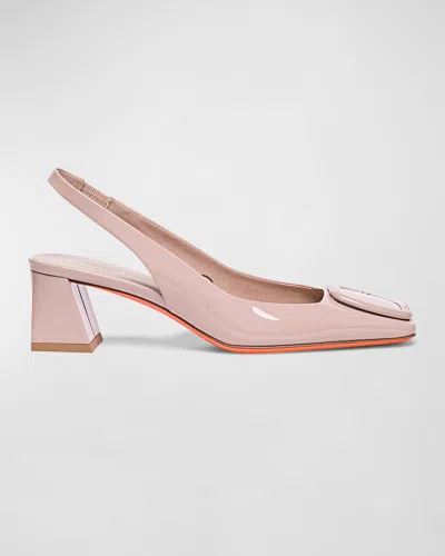 Santoni Lemon Patent Buckle Slingback Pumps In Pink