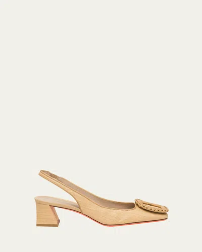 Santoni 50mm Lemon Raffia And Leather Slingback Pumps In Neutral