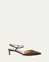 Santoni Leopard Open-back Kitten Heel Pumps In Animal Print