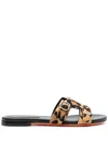 Santoni Leopard-print Double-buckle Slides In Black