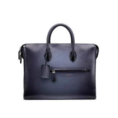 Santoni Light Blue Leather Laptop Bag Metauro Light Blue