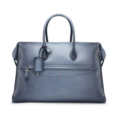Santoni Light Blue Leather Weekend Bag Metauro Light Blue