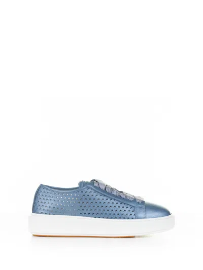 SANTONI SANTONI LIGHT BLUE SNEAKER IN LAMINATED PERFORATED LEATHER