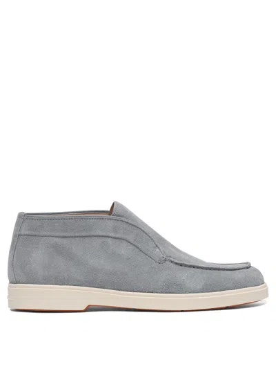 Santoni Light Blue Suede Sneakers In Gray