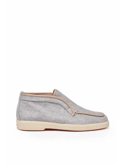 Santoni Light Grey Polyester Cloth Loafers In Gray