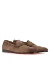 Santoni Leather Moccasin Shoes In Beige