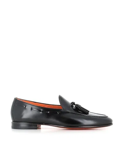Santoni Brushed Leather Moccasin In Black