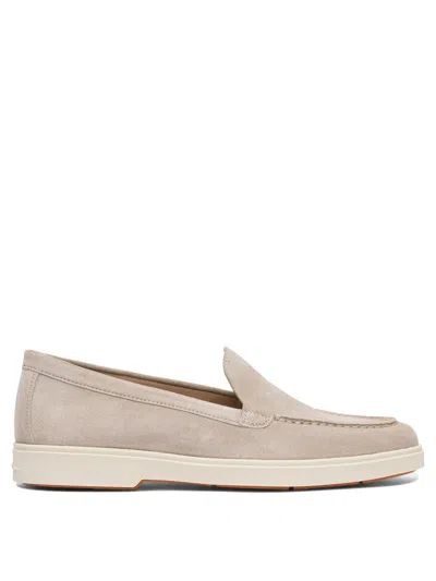 Santoni Round Toe Leather Loafers In Beige