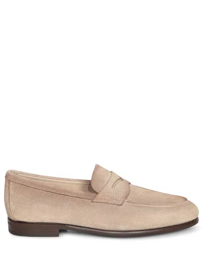 Santoni Man Loafers Dove Grey Size 12 Leather In Grey