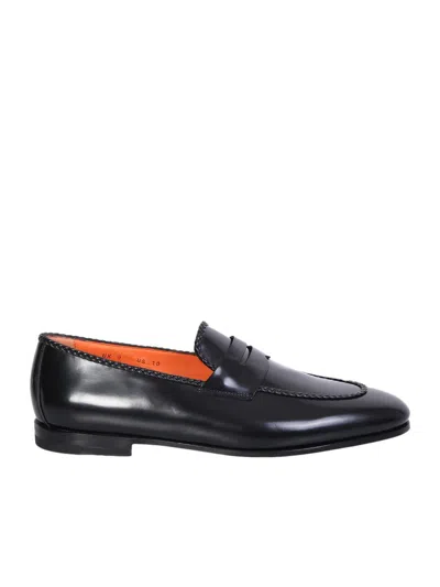 Santoni Black Classic Shapte Leather Loafers