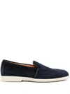 Santoni Navy Blue Suede Loafers In Blue
