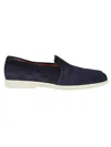 Santoni Navy Blue Suede Loafers In Blue