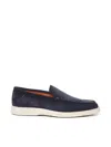 Santoni Suede Moccasin Loafers Round Toe In Gold