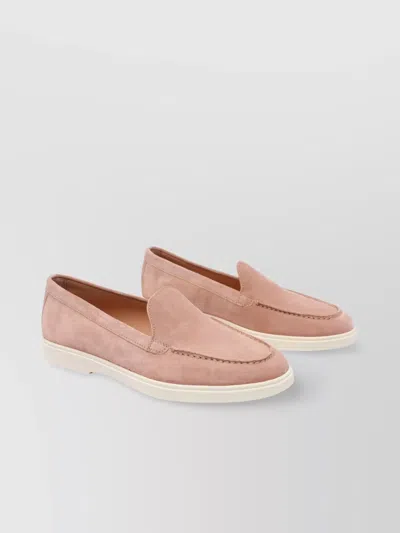 Santoni Tonal-stitching Suede Loafers In Rosa